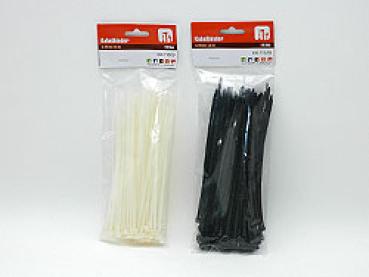 Kabelbinder, 100 Stück, 3,6mm x 18cm, sort. weiß + schwarz 