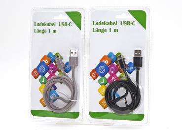 Ladekabel  USB <> USB- C , in 2 Farben sort.  UNIVERSALKABEL