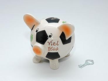 Sparschwein, Keramik mit Schloss, Fußball, 11,5 x 12cm, Fotobox 