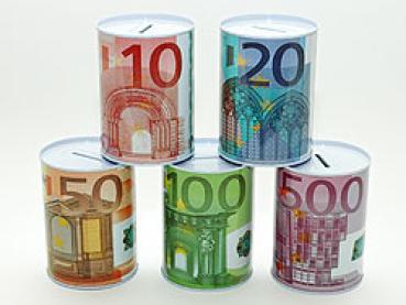 Spardose "Euro", Ø 8,5 x 11,5cm, 5-fach sortiert 