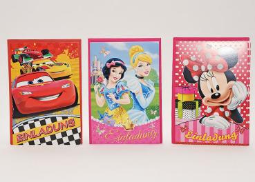 5 Einladungskarten mit farb. Umschlag, Disney, 3 Dekore sort - SONDERPOSTEN