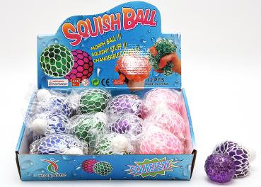 Anti-Stress-Ball, Knautsch-/Knetball UNI farbig sort., GLITTER, im Netz, 6 cm SONDERPOSTEN