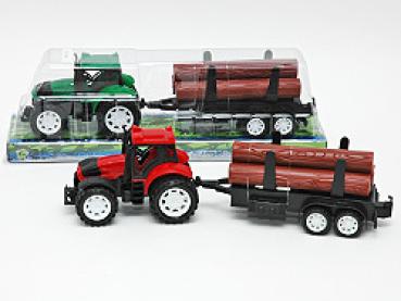 Traktor mit Anhänger, 30 x 7,5cm, sort. in grün / rot, in Box  
