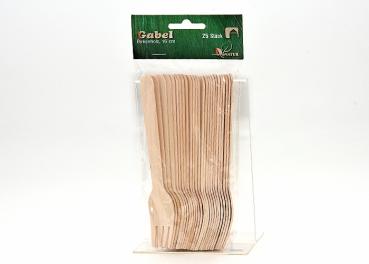 25 Gabel aus Birkenholz, 16 cm, Polybag mit Hänger 