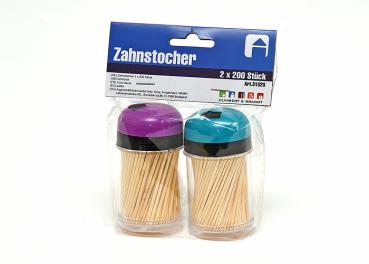Zahnstocher 2er Set à 200 Stück, in Hartplastikbox, farbl. sort. 