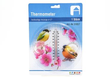 Thermometer, rund, Ø 16 cm, mit Saughaken, dekorativer Aufdruck, beidseitige C°-Anzeige 