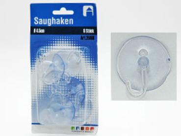 Saughaken Ø4,5 cm, transparent mit Plastikhänger, 6 Stück 