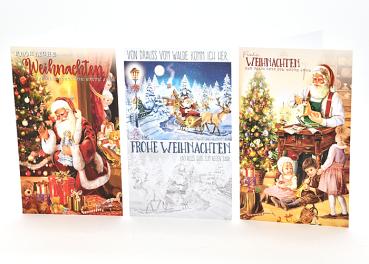 Weihnachtskarte 11,5 x 17cm, Weihnachtsmann, Gold-geprägt, sort. -3206-.