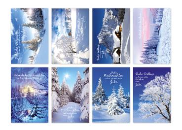 Weihnachtskarte 11,5x17cm, Winterlandschaft, sort.- 4550