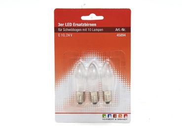 3er LED Ersatzbirnen für Schwibbogen mit  10 Lampen E 10, 24 V universal 