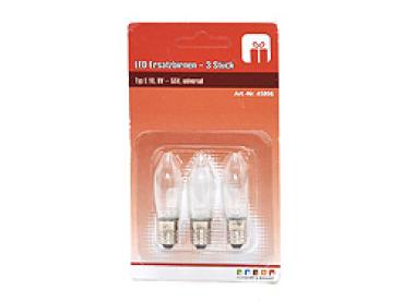 3er LED Ersatzbirnen f. Schwibbogen mit 7 Lampen, Typ E 10/ 8 V - 55 V, 0,4-1,0 W, universal 
