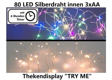 80 LED- Lichterkette, Silberdraht 