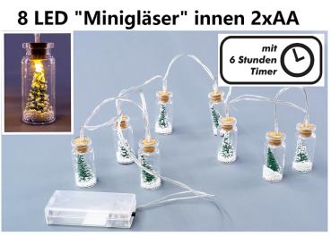 8 LED Minigläser mit Timer, warm weiss, Batteriebetrieb