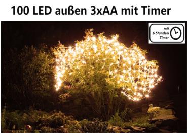 100er LED-Lichternetz Warmweiß mit Timer für außen, batteriegetr., grünes Kabel - ab 01.09.22 -