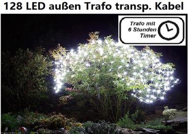 128er LED-Lichternetz weiß für außen, transparentes Kabel  - ab ca. 01.09.2022 - 