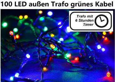 100er LED-Lichterkette bunt für außen, grünes Kabel - ab ca. 01.09.2022 -  