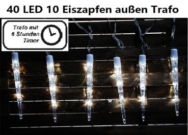 10er Eiszapfenkette 40 LED weiß mit 8 Funktionen, mit Memoryfunktion - ab ca. 01.09.2022 -  