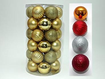 36 Weihnachtskugeln  in Box, Ø 6cm, gold,kupfer,silber,rot,bordeaux