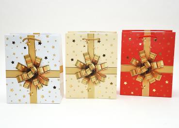 Weihnachtsgeschenktüte Medium, 23 x 18 x 10 cm, 3 fach sortiert Hot Stamp