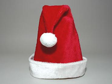 Weihnachtsmann-Mütze, "Plüsch", rot mit Bommel, in Folie