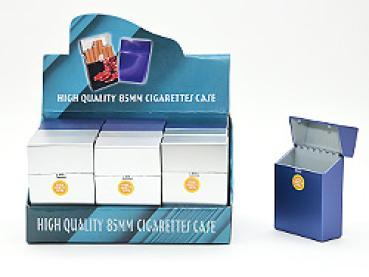 Zigarettenbox, 9 x 6 x 3cm, Kunststoff, automat. Öffnung, 2 Farben.