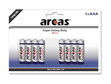 8er Blister ARCAS Batterie R3 , Zink-Kohle MHD 06/23