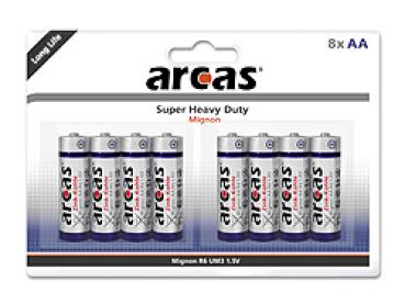 8er Blister ARCAS Batterie R6 , Zink-Kohle / MHD 12/2024
