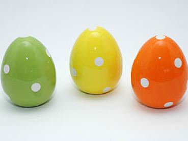 Keramik-Deko-Osterei, 9,5x9,5x11,8cm, Fotobox, 3-farbig sortiert SONDERPOSTEN