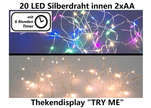 20 LED-Lichterkette, ca. 2,05m, Silberdraht, 2-fach sort. 