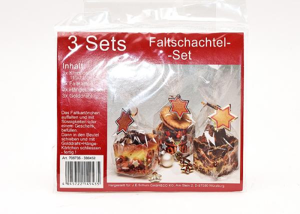 3er Faltschachteln+ Tüten für Plätzchen u.a., 3 Motive im Set sort.  6 x 6 x 5 cm