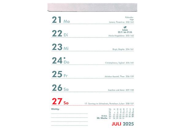 Wochenabreißkalender 2025, 10,5 x 15 cm   -ab ca.19.06.2024-