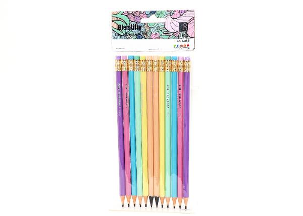 12 Bleistifte HB , Pastellfarben mit Radiergummi 